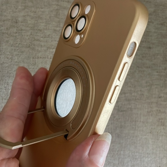 Apple iPhone 12 matte gold rubbery PU cover case with easy hold handle 12 pro - Picture 4 of 7